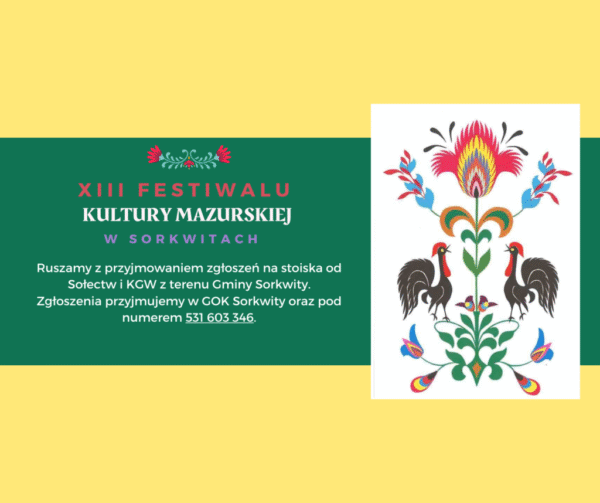 Grafika z informacją o XIII Festiwalu Kultury Mazurskiej w Sorkwitach