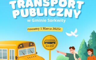 Grafika informująca o dacie kiedy ruszy transport publiczny w Gminie Sorkwity