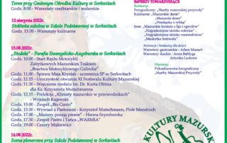 Terminarz XI Festiwalu Kultury Mazurskiej Sorkwity 11-14 sierpnia 2022r.