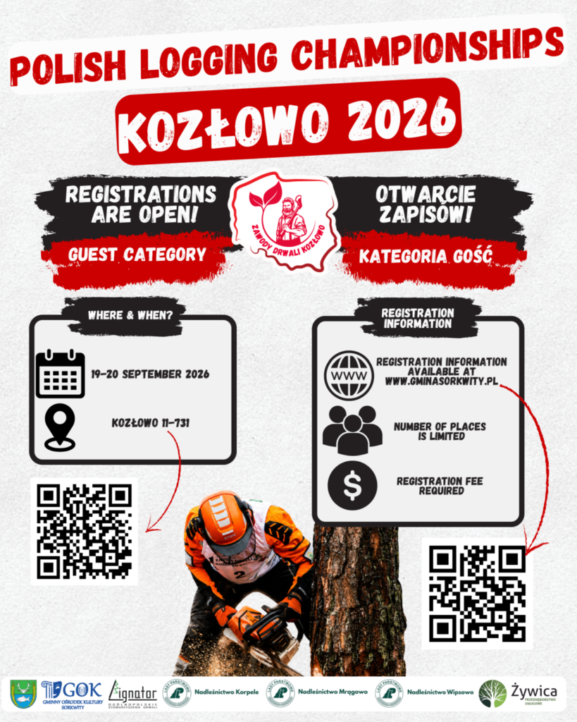 Plakat Mistrzostw Drwali w Kozłowie.
